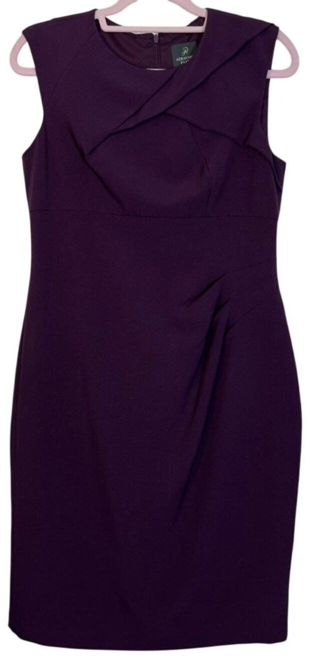Adrianna Papell Plum Purple Sleeveless Bodycon Pleat Detail Midi Dress Size 12